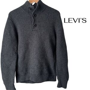 LEVI’S Thick Knit Charcoal Sweater | 3 Button | Large | Ribbed